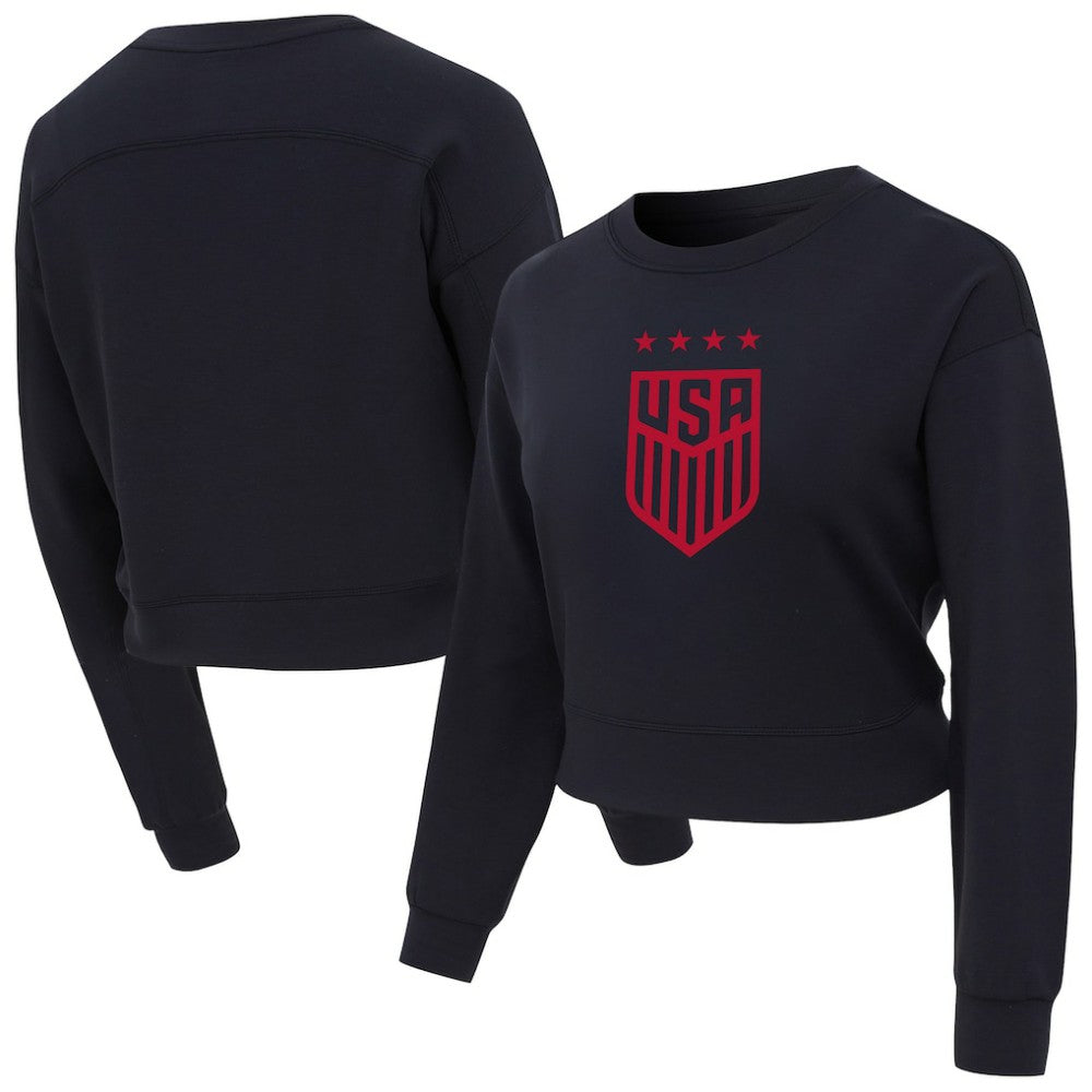 USWNT Concepts Sport Women's Tri-Blend Darby Knit Long Sleeve Crop Top - Black