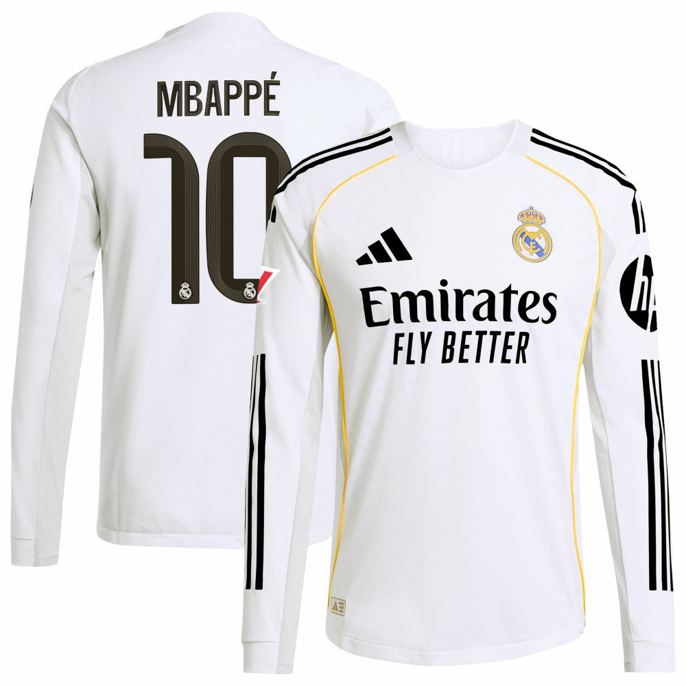 Kylian Mbappé Real Madrid 2025/26 Home Long Sleeve Player Jersey - Adidas White