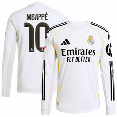 Kylian Mbappé Real Madrid 2025/26 Home Long Sleeve Player Jersey - Adidas White