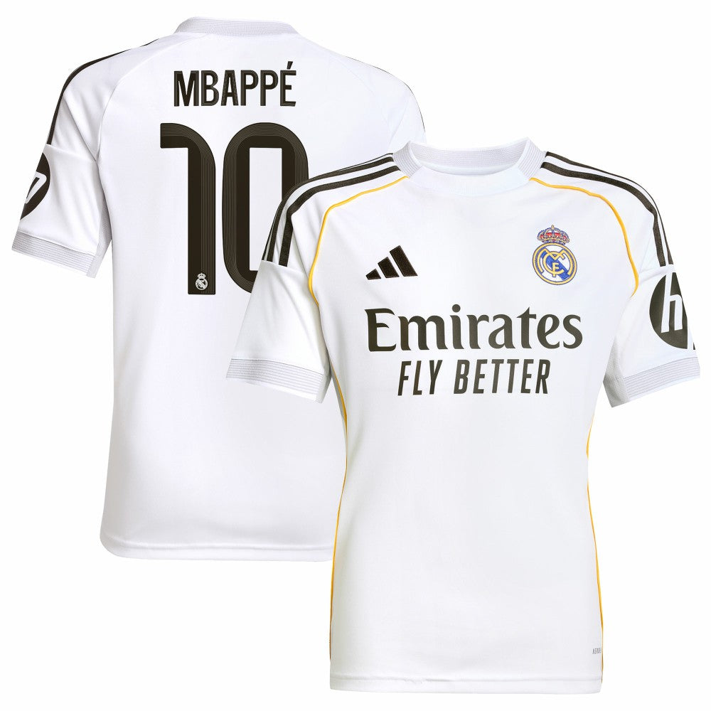 Kylian Mbappé Real Madrid Youth 2025/26 Home Replica Player Jersey - Adidas White