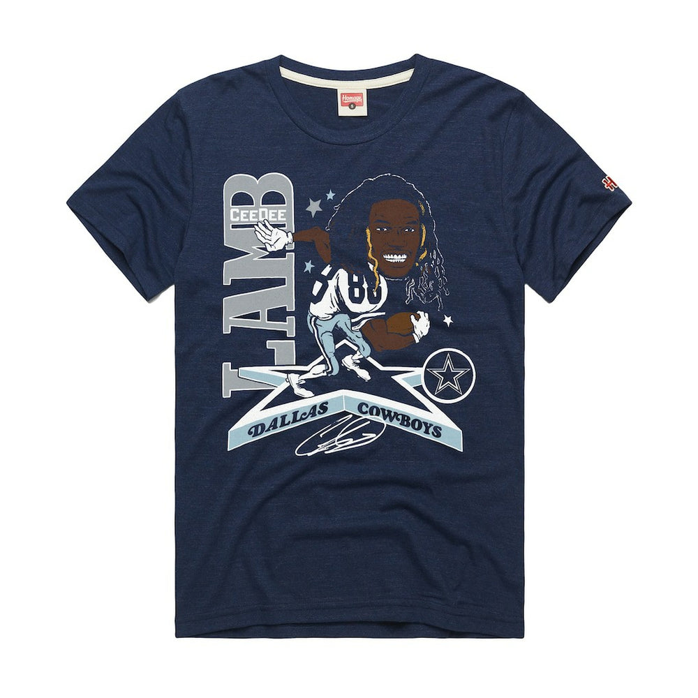 CeeDee Lamb Homage Unisex Caricature Player Graphic Tri-Blend T-Shirt - Dallas Cowboys