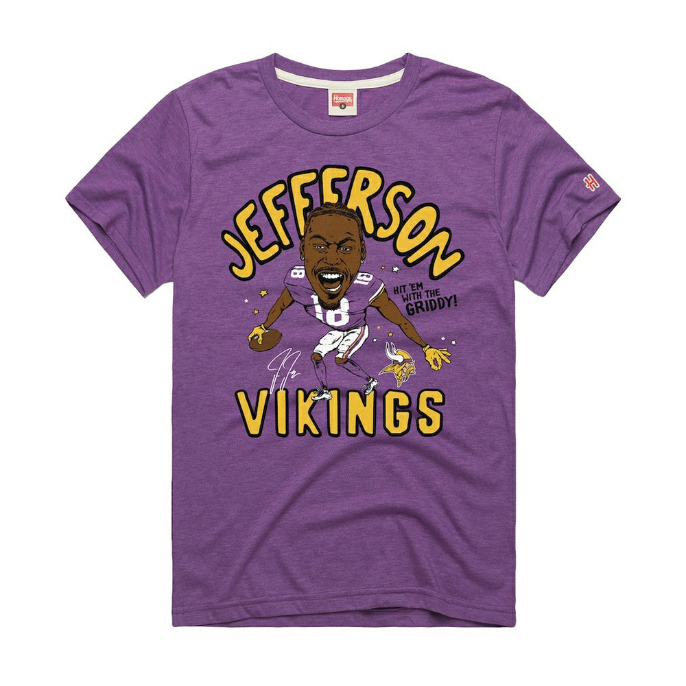 Justin Jefferson Homage Unisex Caricature Player Graphic Tri-Blend T-Shirt - Minnesota Vikings
