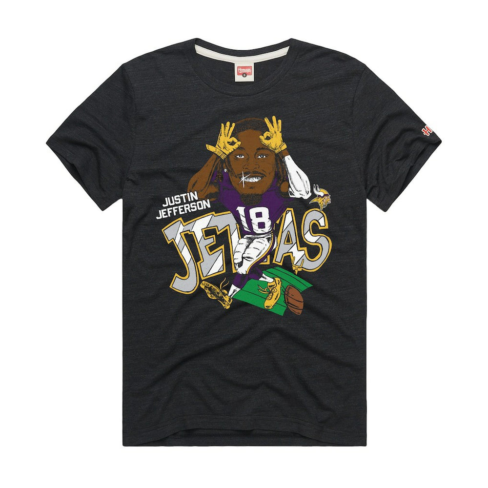 Justin Jefferson Homage Unisex Caricature Player Graphic Tri-Blend T-Shirt - Minnesota Vikings