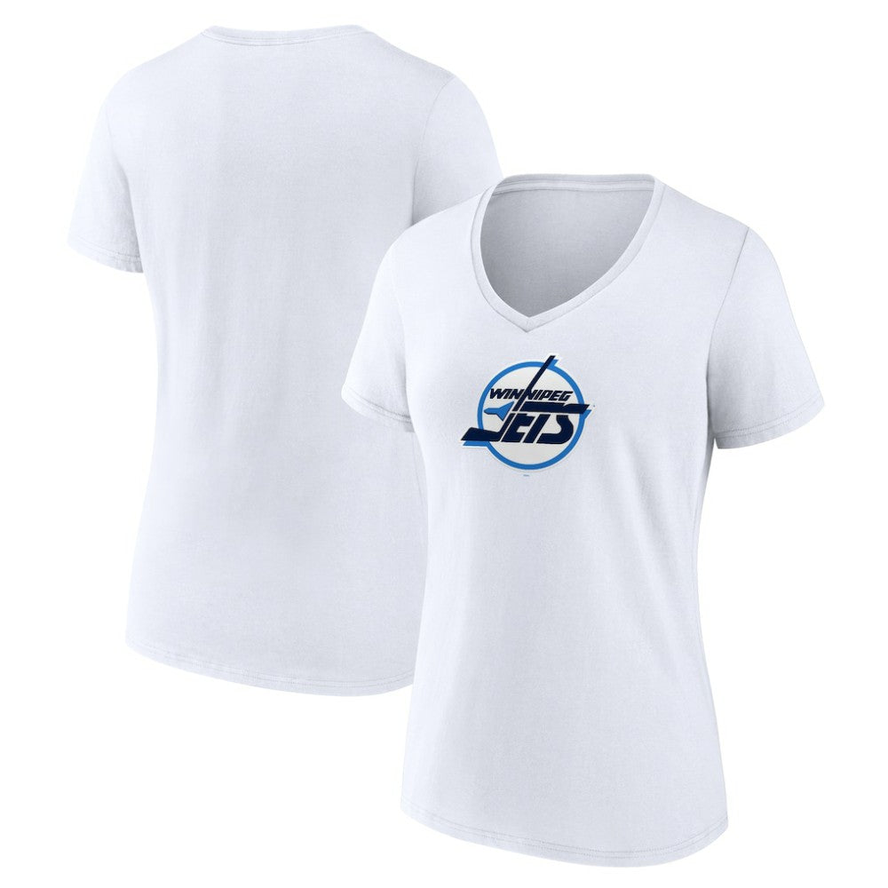 NHL White Winnipeg Jets Women's Primary Logo V-Neck T-Shirt