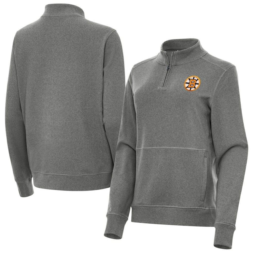 NHL Heather Black Boston Bruins Antigua Women's Crush Quarter-Zip Pullover