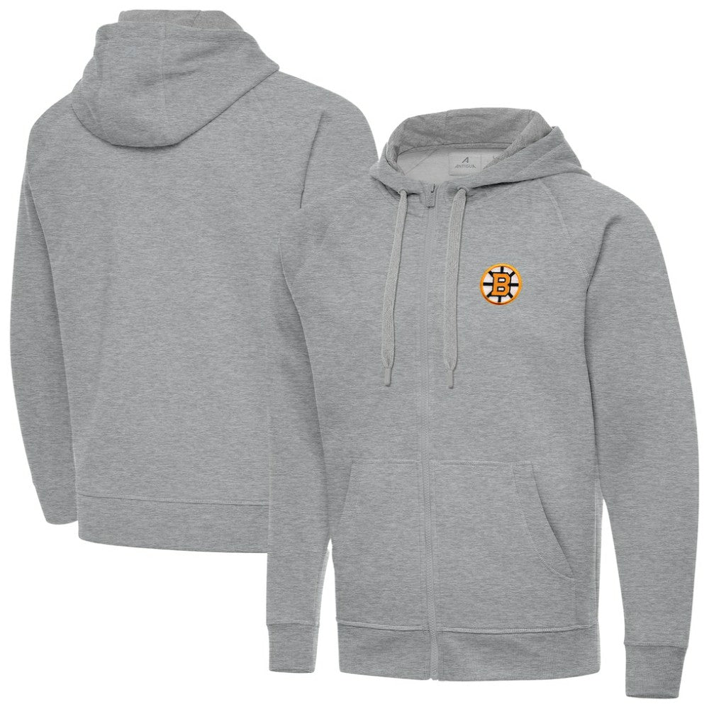 NHL Heather Gray Boston Bruins Antigua Victory Full-Zip Hoodie