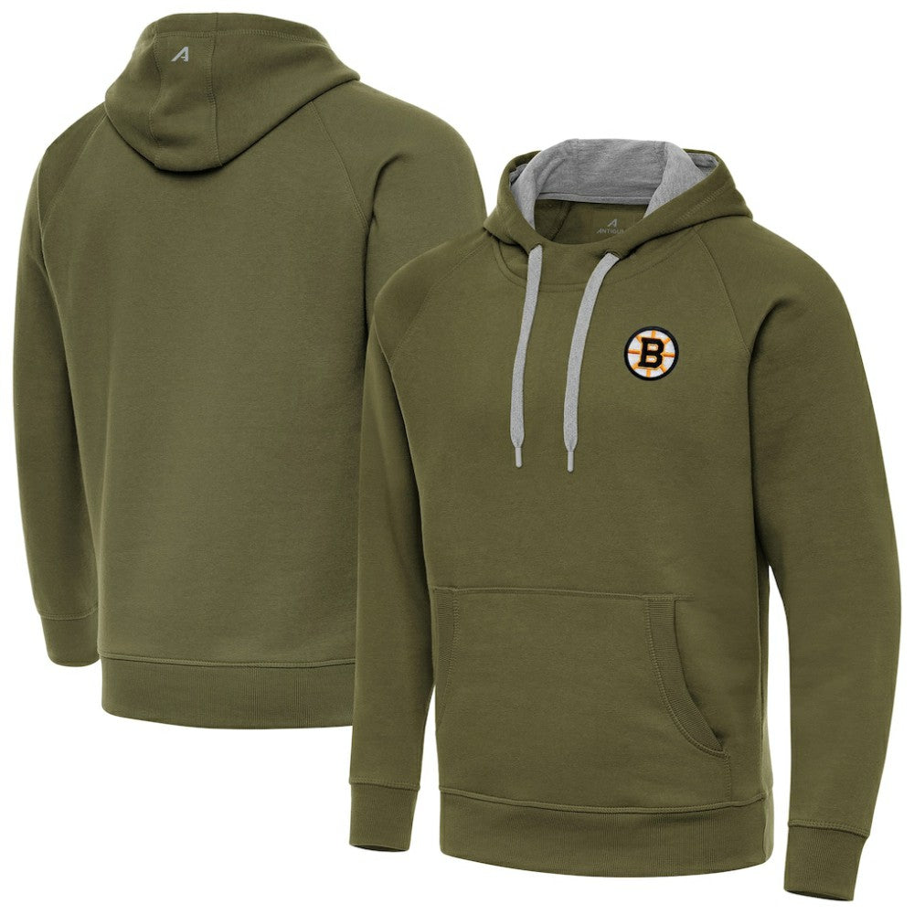 NHL Olive Boston Bruins Antigua Victory Pullover Hoodie