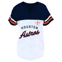 MLB Houston Astros Profile Women's Plus Size Two-Stripe V-Neck T-Shirt