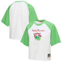 MLB Philadelphia Phillies Mitchell & Ness Women's Cropped Raglan Mascot Boxy T-Shirt