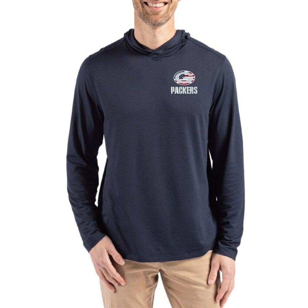 Cutter & Buck Americana Coastline Epic Comfort Eco Recycled Long Sleeve Hoodie T-Shirt - Green Bay Packers