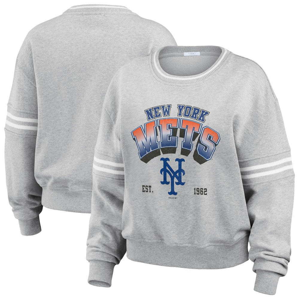MLB New York Mets WEAR by Erin Andrews Women's Sleeve Stripe Fleece Sweatshirt