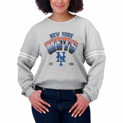 MLB New York Mets WEAR by Erin Andrews Women's Sleeve Stripe Fleece Sweatshirt