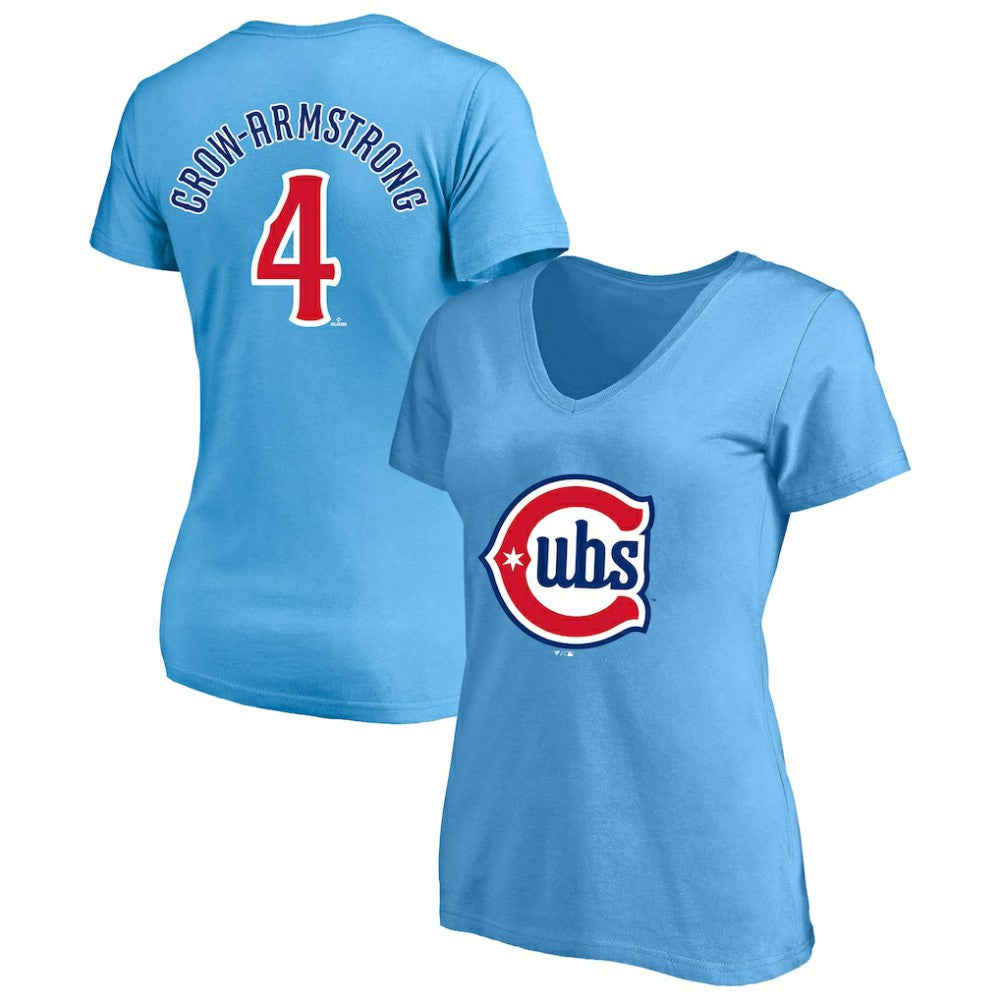 MLB Pete Crow-Armstrong Chicago Cubs Profile Women's Plus Size Name & Number V-Neck T-Shirt