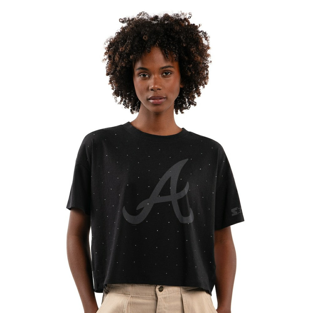 MLB Atlanta Braves Starter Women's Rhinestone Sprinkle Boxy Cropped T-Shirt