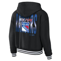 NHL Black New York Rangers WEAR by Erin Andrews Women's Cropped Lace-Up Hoodie