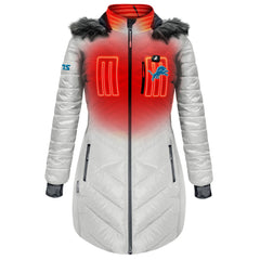 ActionHeat Women's 5V Battery Heated Long Puffer Full-Zip Hoodie Jacket - Detroit Lions