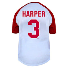 MLB Bryce Harper Philadelphia Phillies Profile Women's Plus Size Name & Number Raglan Henley T-Shirt