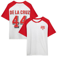 MLB Elly De La Cruz Cincinnati Reds Profile Women's Plus Size Name & Number Raglan Henley T-Shirt