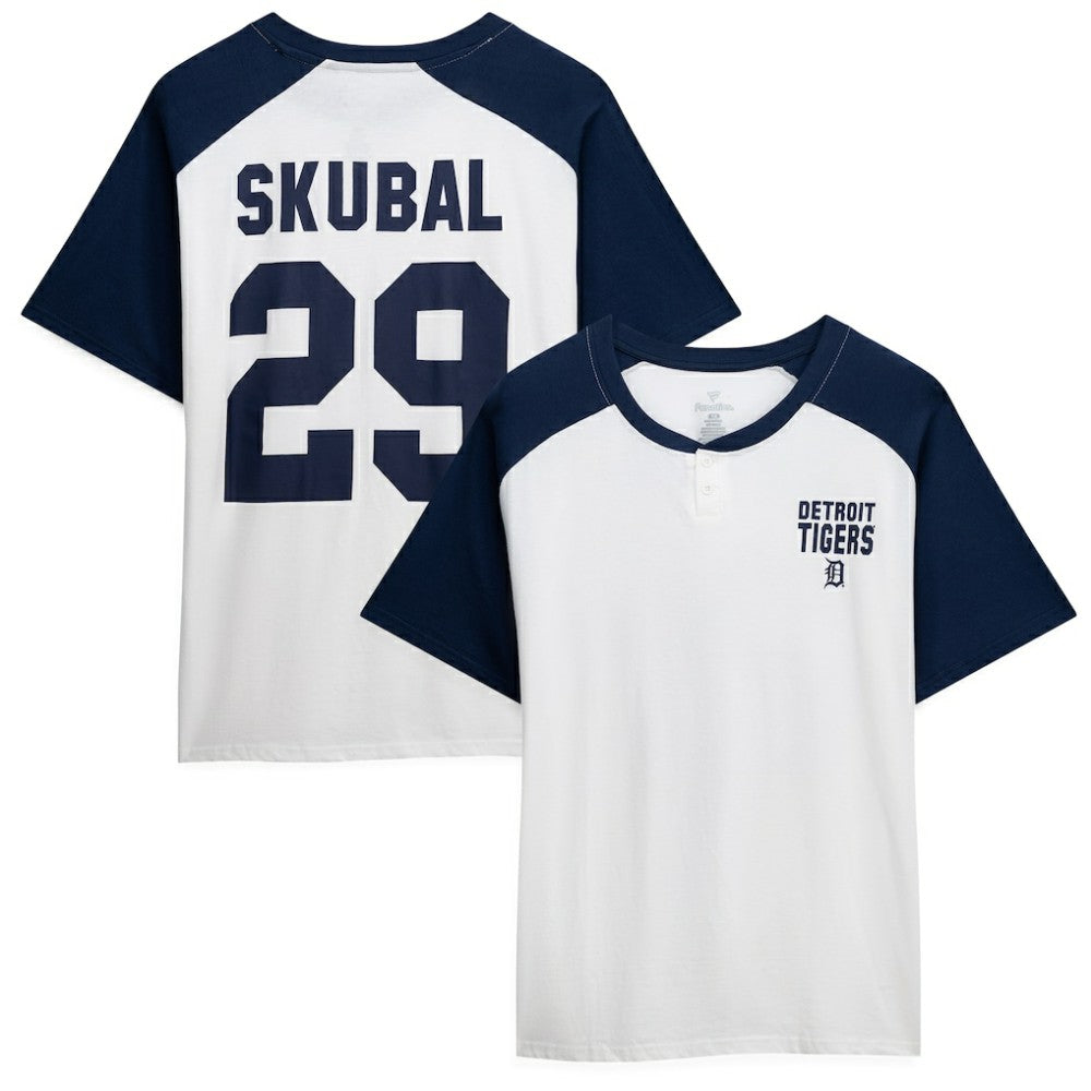 MLB Tarik Skubal Detroit Tigers Profile Women's Plus Size Name & Number Raglan Henley T-Shirt