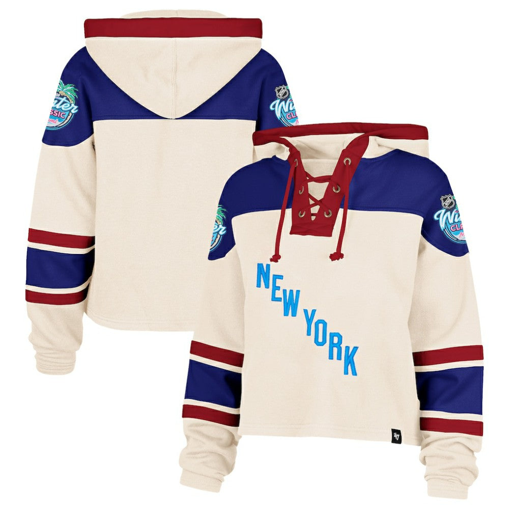 NHL Cream New York Rangers '47 Women's 2026 NHL Winter Classic Cropped Superior Lacer Hoodie
