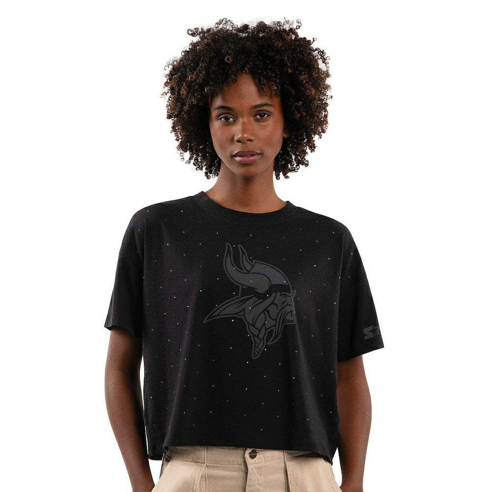 Starter Women's Rhinestone Sprinkle Boxy Cropped T-Shirt - Minnesota Vikings