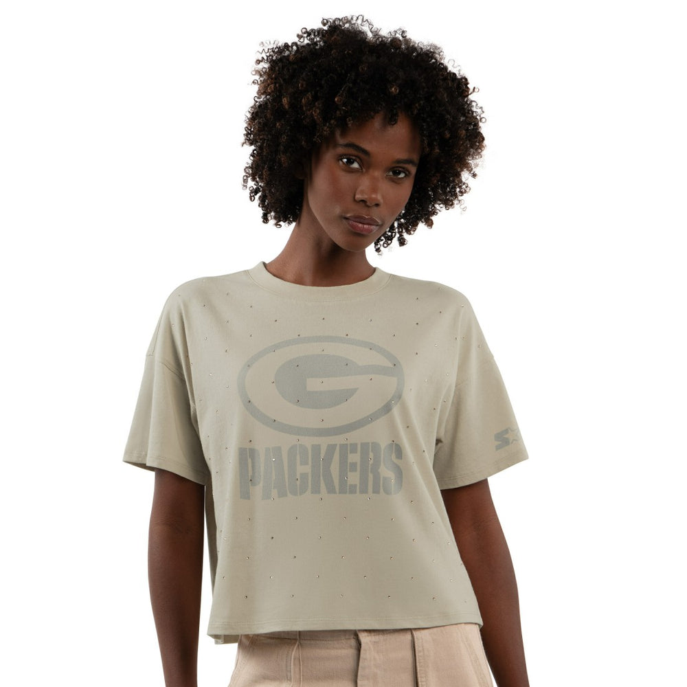Starter Women's Rhinestone Sprinkle Boxy Cropped T-Shirt - Green Bay Packers