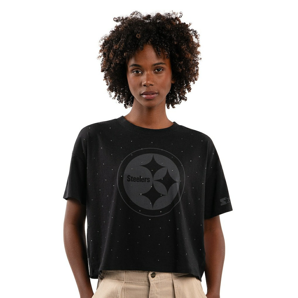 Starter Women's Rhinestone Sprinkle Boxy Cropped T-Shirt - Pittsburgh Steelers