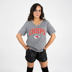 Gameday Couture Women's Relaxed Iconic Edge Rhinestone V-Neck T-Shirt - Kansas City Chiefs