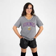 Gameday Couture Women's Relaxed Iconic Edge Rhinestone V-Neck T-Shirt - Minnesota Vikings