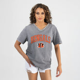 Gameday Couture Women's Relaxed Iconic Edge Rhinestone V-Neck T-Shirt - Cincinnati Bengals