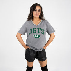 Gameday Couture Women's Relaxed Iconic Edge Rhinestone V-Neck T-Shirt - New York Jets
