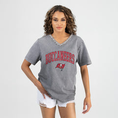 Gameday Couture Women's Relaxed Iconic Edge Rhinestone V-Neck T-Shirt - Tampa Bay Buccaneers