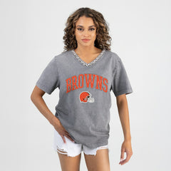 Gameday Couture Women's Relaxed Iconic Edge Rhinestone V-Neck T-Shirt - Cleveland Browns