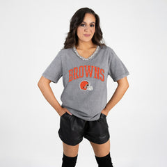 Gameday Couture Women's Relaxed Iconic Edge Rhinestone V-Neck T-Shirt - Cleveland Browns