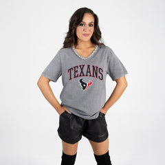 Gameday Couture Women's Relaxed Iconic Edge Rhinestone V-Neck T-Shirt - Houston Texans