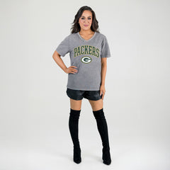 Gameday Couture Women's Relaxed Iconic Edge Rhinestone V-Neck T-Shirt - Green Bay Packers