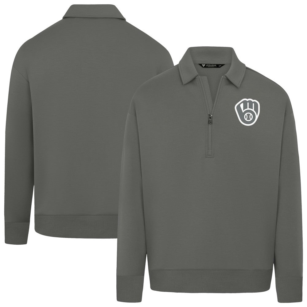 MLB Milwaukee Brewers Levelwear Women's Canmore Chenille Logo Quarter-Zip Top