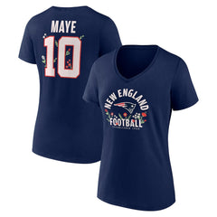 Drake Maye Women's Floral Name & Number V-Neck T-Shirt - New England Patriots