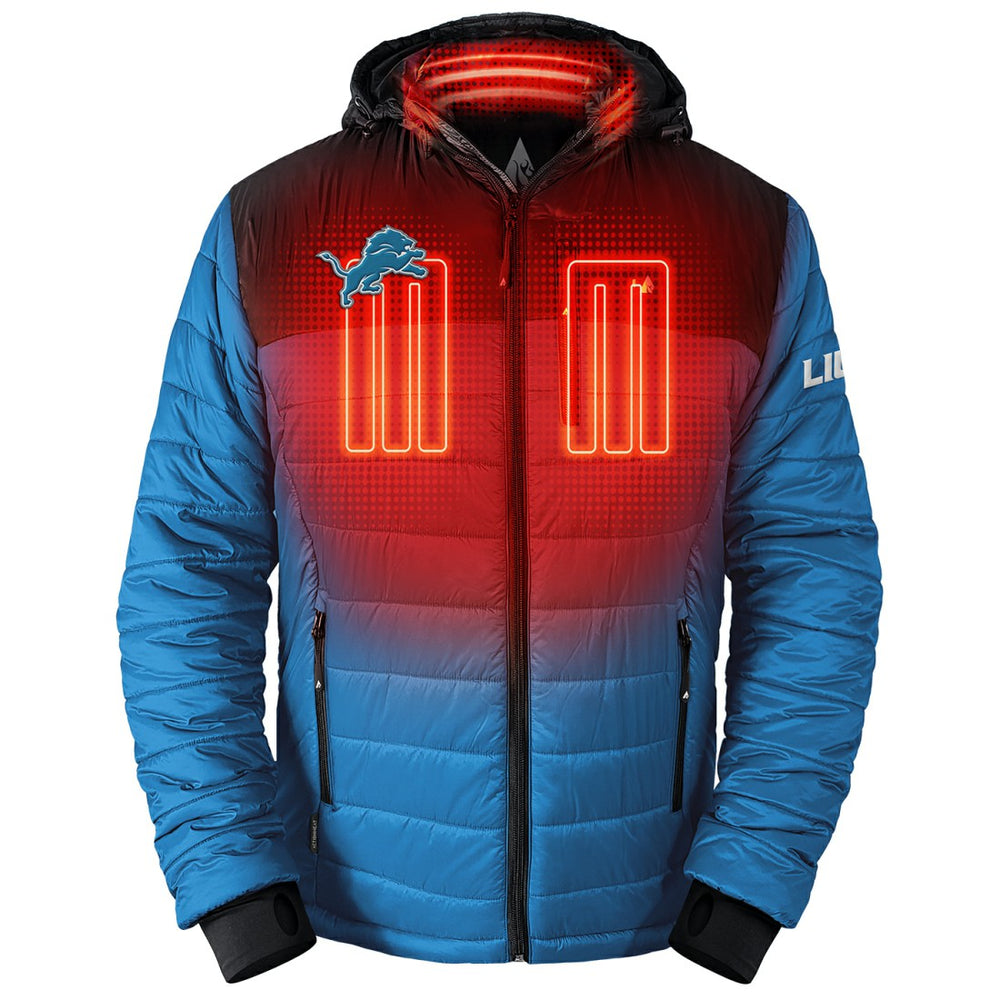 ActionHeat 5V Battery Heated Colorblock Full-Zip Puffer Jacket - Detroit Lions