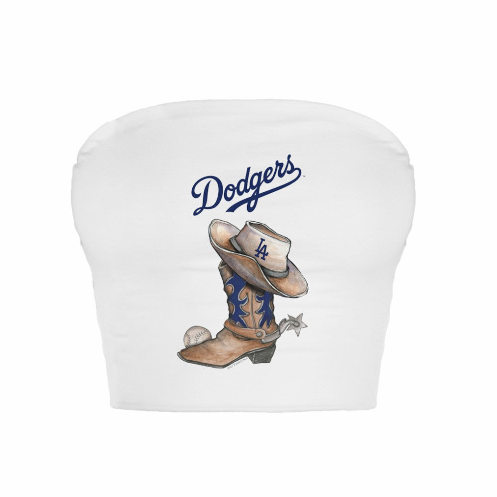 MLB Los Angeles Dodgers Tiny Turnip Women's Cowboy Boot Crop Tube Top
