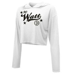 T.J. Watt Majestic Threads Women's Glitter Wordmark Hoodie - Pittsburgh Steelers
