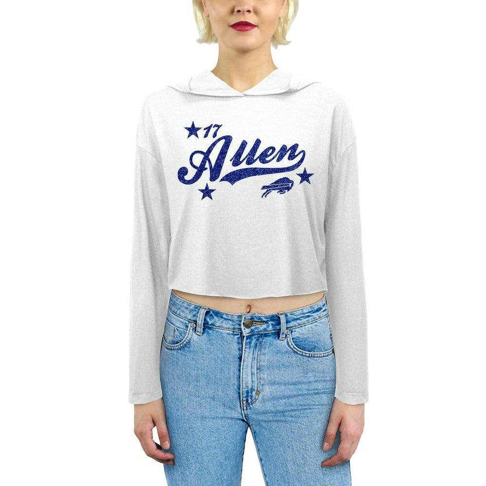 Josh Allen Majestic Threads Women's Glitter Wordmark Hoodie - Buffalo Bills