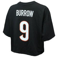 Joe Burrow Majestic Threads Women's Swarovski Crystals Boxy Cropped Name & Number T-Shirt - Cincinnati Bengals