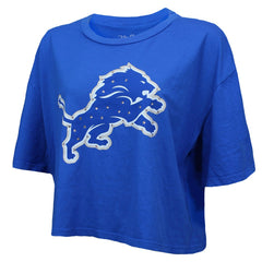 Aidan Hutchinson Majestic Threads Women's Swarovski Crystals Boxy Cropped Name & Number T-Shirt - Detroit Lions