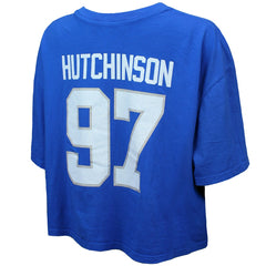 Aidan Hutchinson Majestic Threads Women's Swarovski Crystals Boxy Cropped Name & Number T-Shirt - Detroit Lions