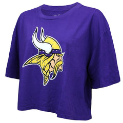 Justin Jefferson Majestic Threads Women's Swarovski Crystals Boxy Cropped Name & Number T-Shirt - Minnesota Vikings