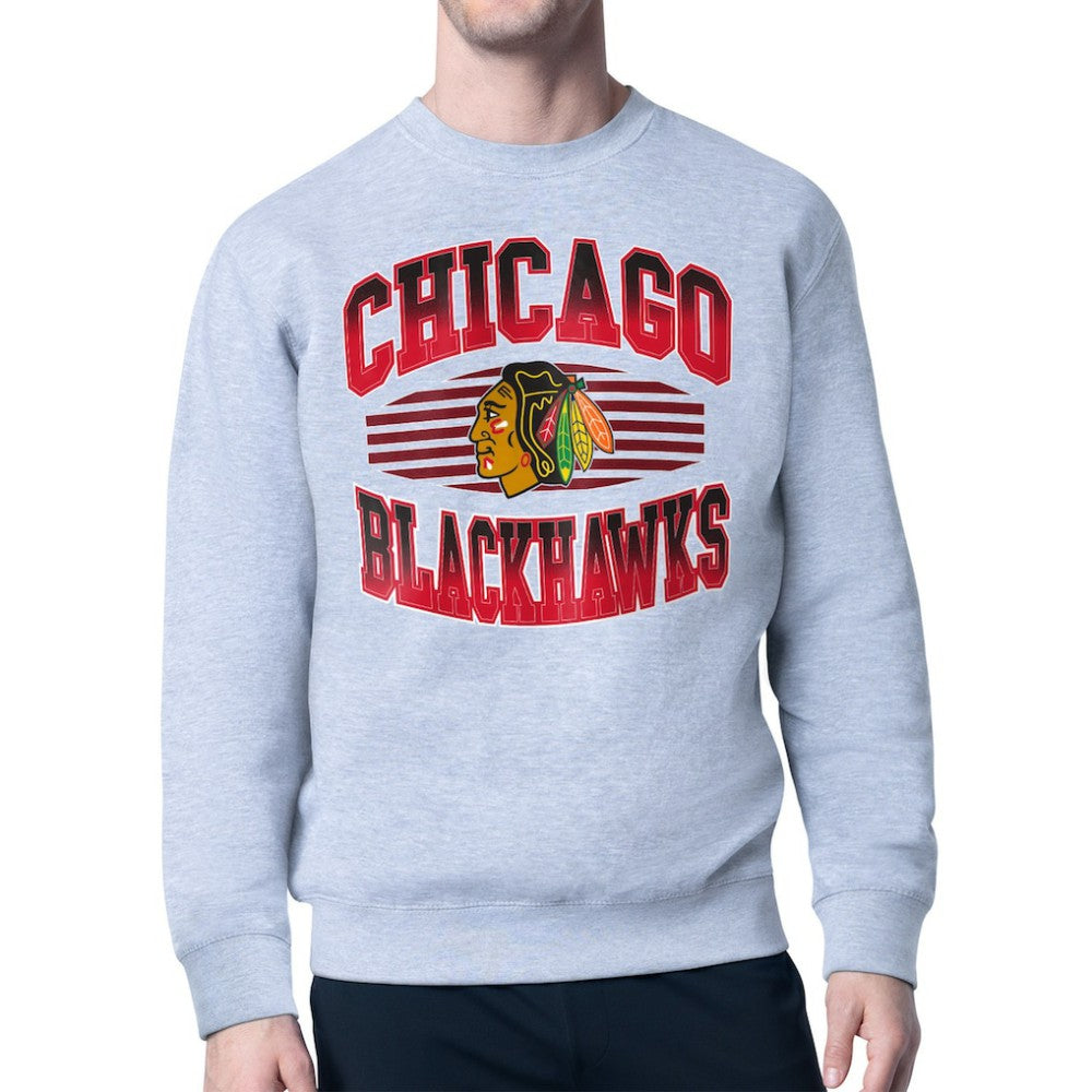 NHL Gray Chicago Blackhawks Starter Team Grit Graphic Fleece Pullover Sweatshirt