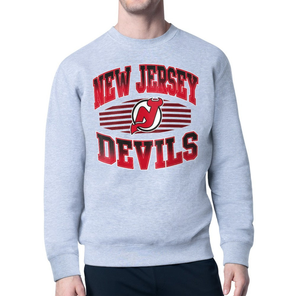 NHL Gray New Jersey Devils Starter Team Grit Graphic Fleece Pullover Sweatshirt