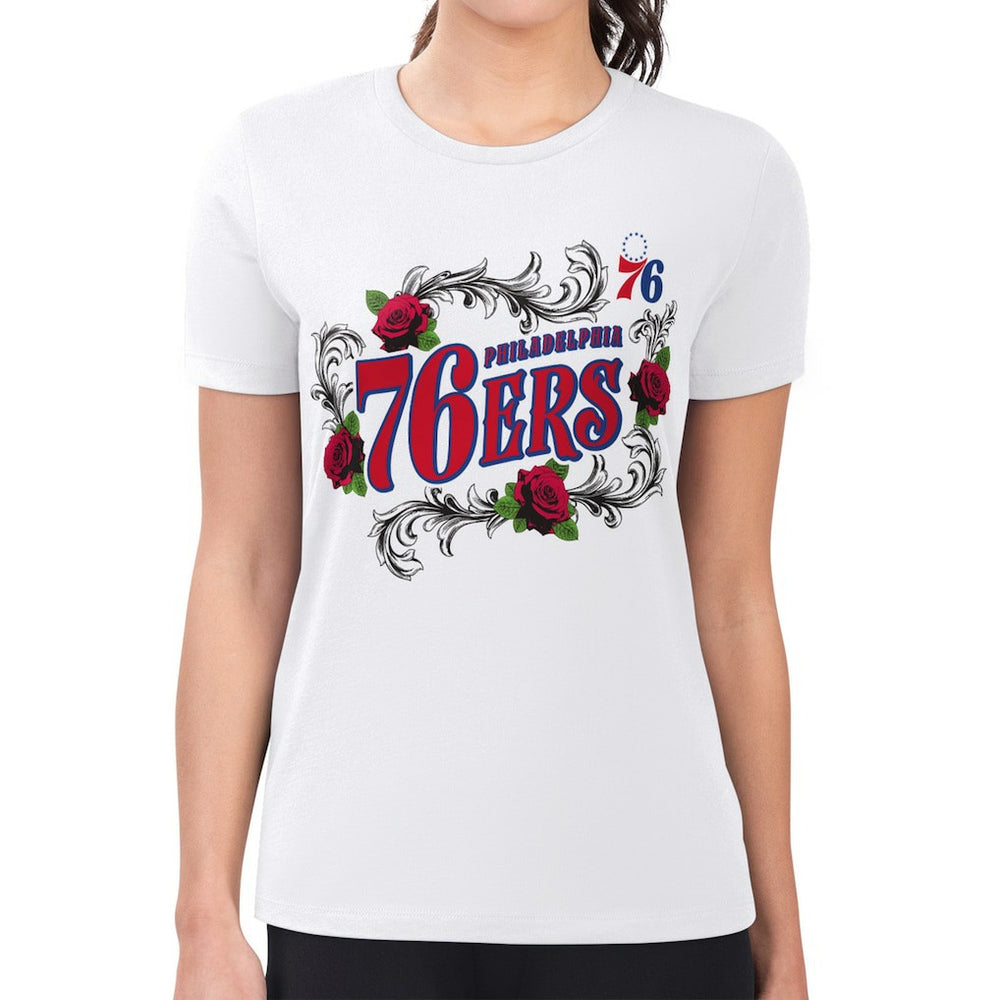 NBA Philadelphia 76ers G-III 4Her by Carl Banks Women's Super-Slim Fit Lightweight Roses Crew Neck T-Shirt