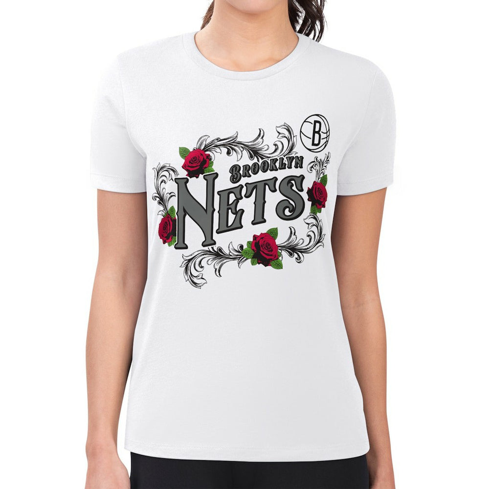 NBA Brooklyn Nets G-III 4Her by Carl Banks Women's Super-Slim Fit Lightweight Roses Crew Neck T-Shirt